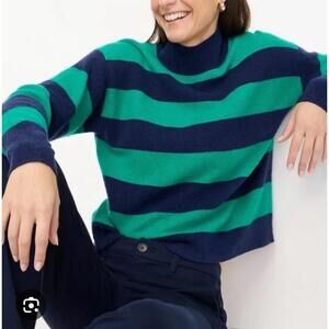 J Crew Navy Green Rugby Stripe Sweater Womens M Medium Long Sleeve Pullover